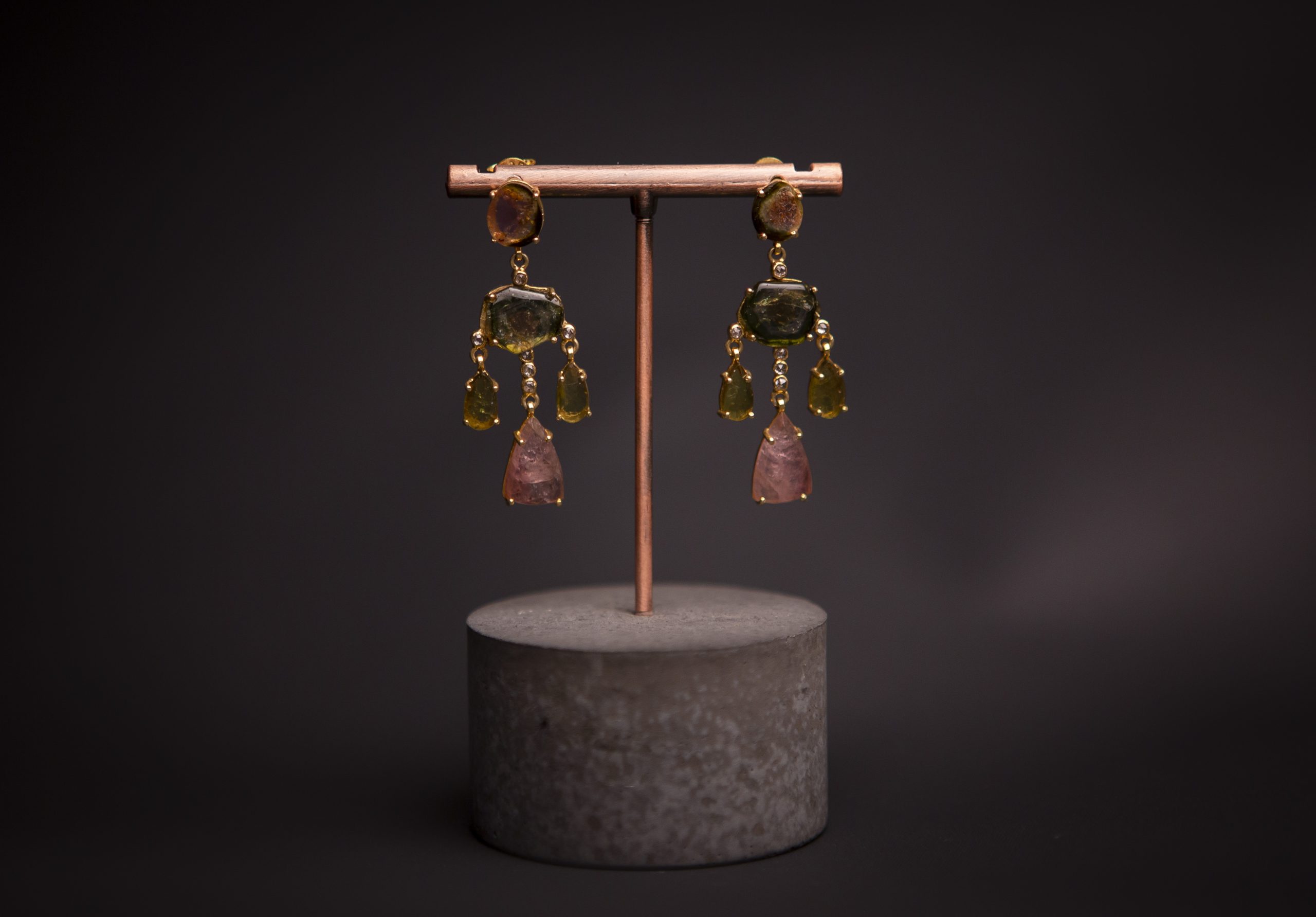 tourmaline multicolour chandelier earrings, gold vermeil - Image 2