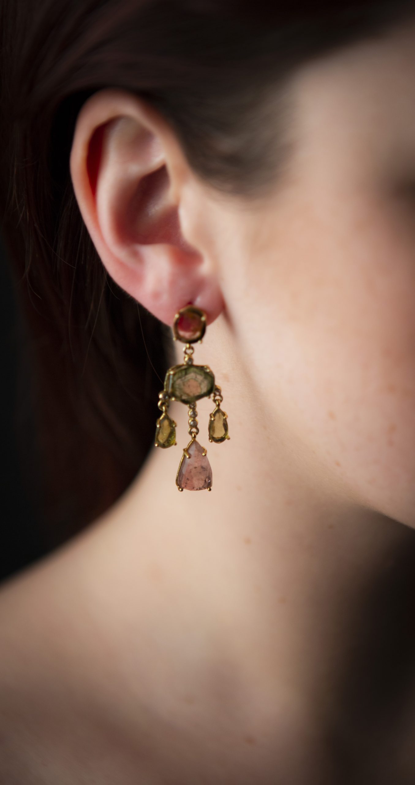 tourmaline multicolour chandelier earrings, gold vermeil - Image 4