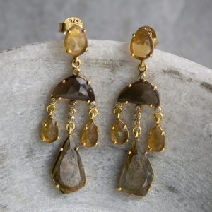 tourmaline green chandelier earrings, gold vermeil