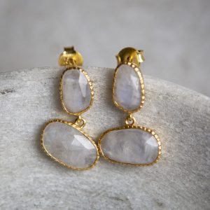 moonstone  faceted double drop earrings, gold vermeil