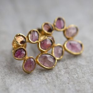 tourmaline flower earrings, gold vermeil