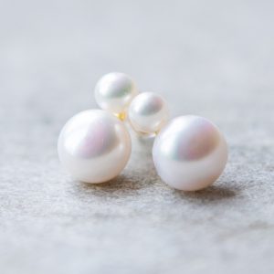 Double Pearl stud Earrings, gold vermeil