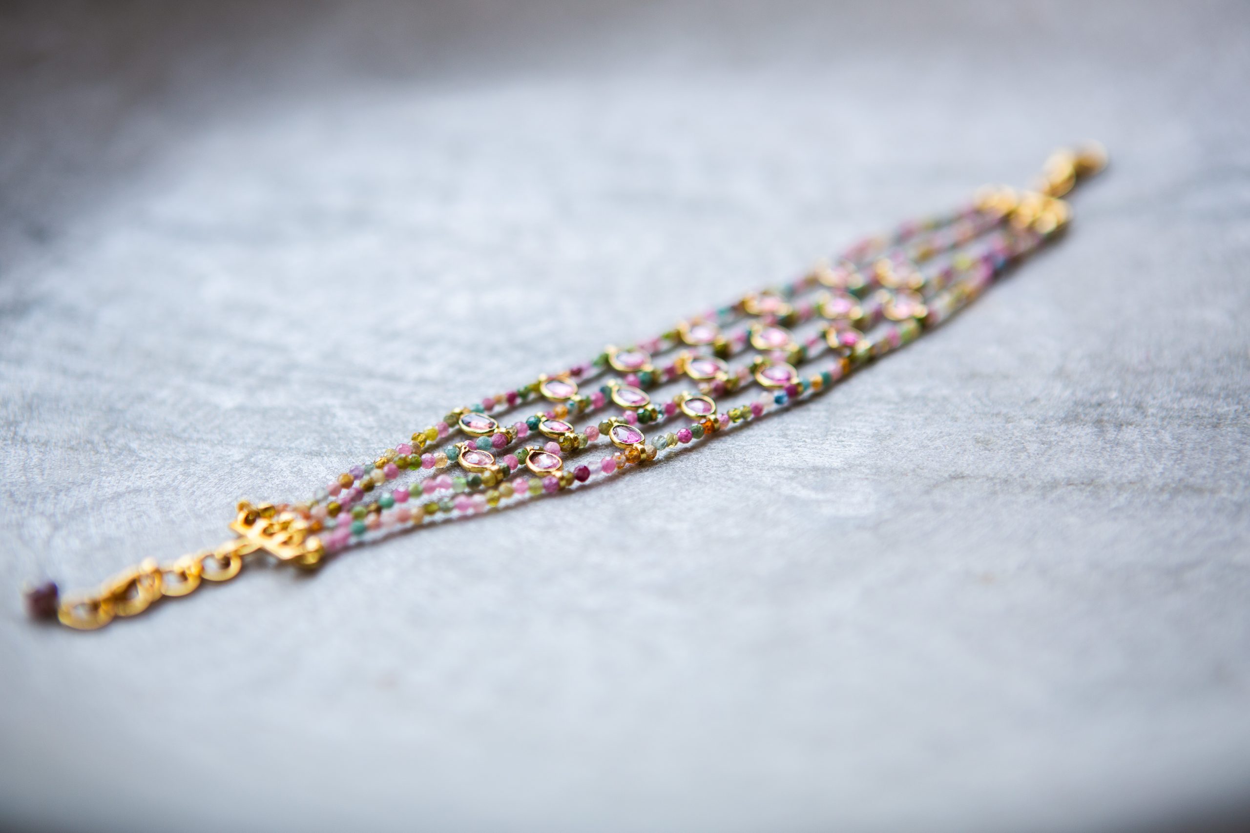 - Tourmaline Slice triple strand bracelet, pink - Image 3
