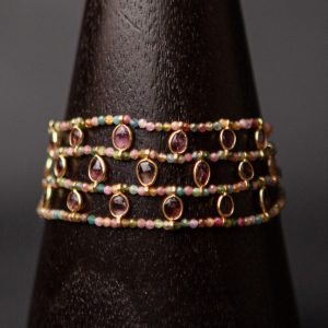 - Tourmaline Slice triple strand bracelet, pink