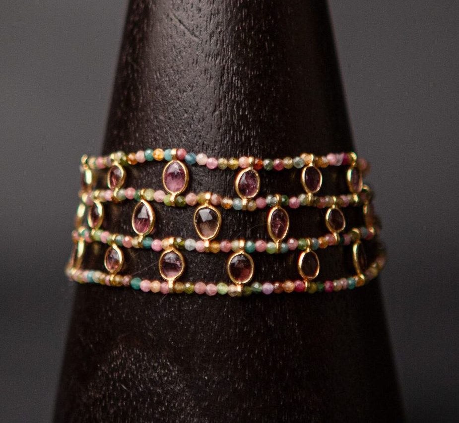 - Tourmaline Slice triple strand bracelet, pink