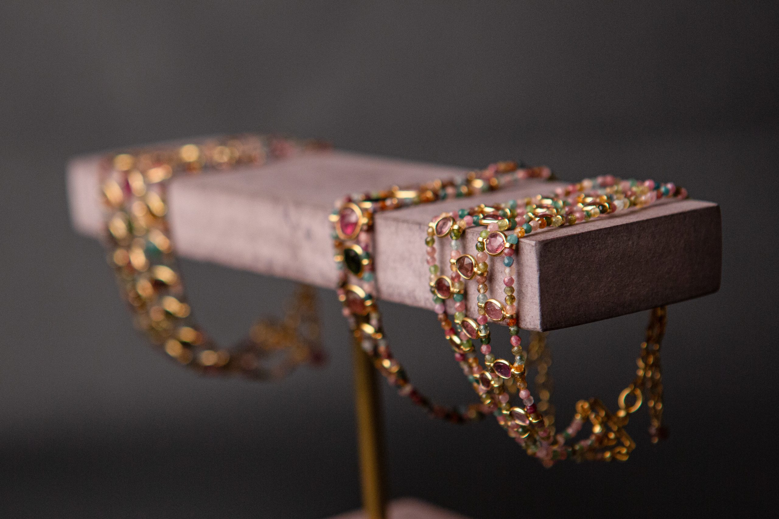 - Tourmaline Slice triple strand bracelet, pink - Image 5