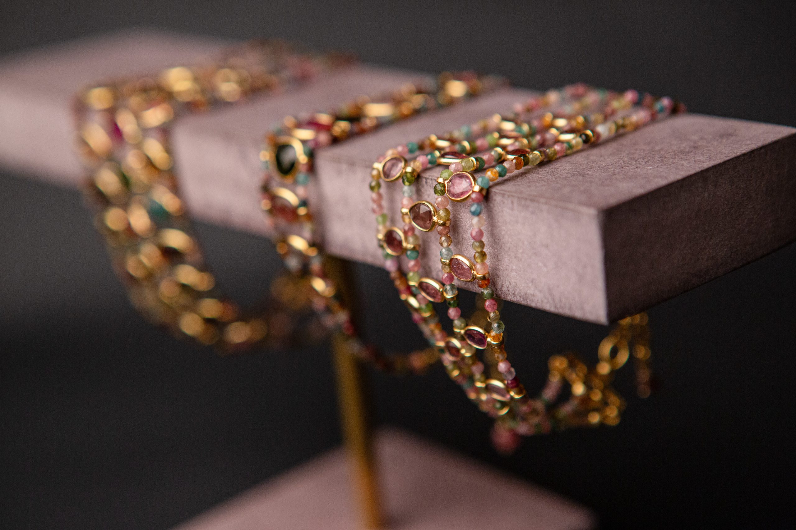 - Tourmaline Slice triple strand bracelet, pink - Image 6