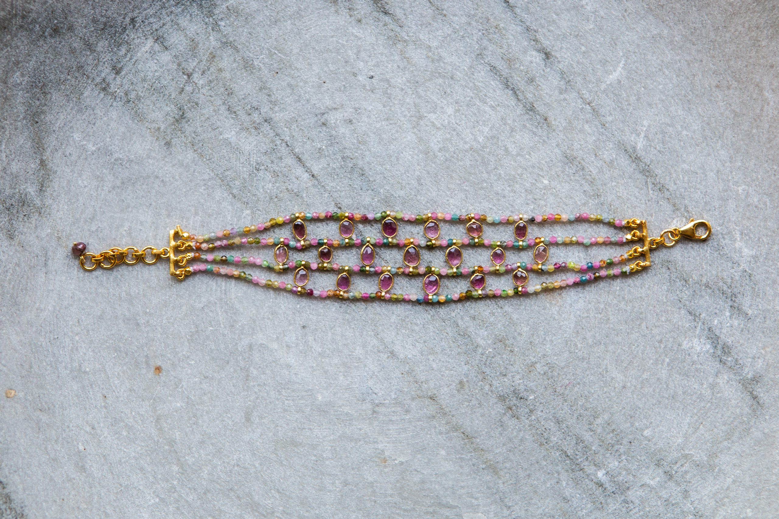 - Tourmaline Slice triple strand bracelet, pink - Image 2