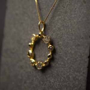 Diamond halo pendant, gold vermeil