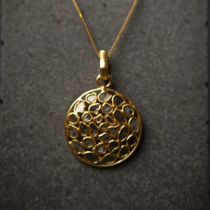 Diamond disc pendant, gold vermeil