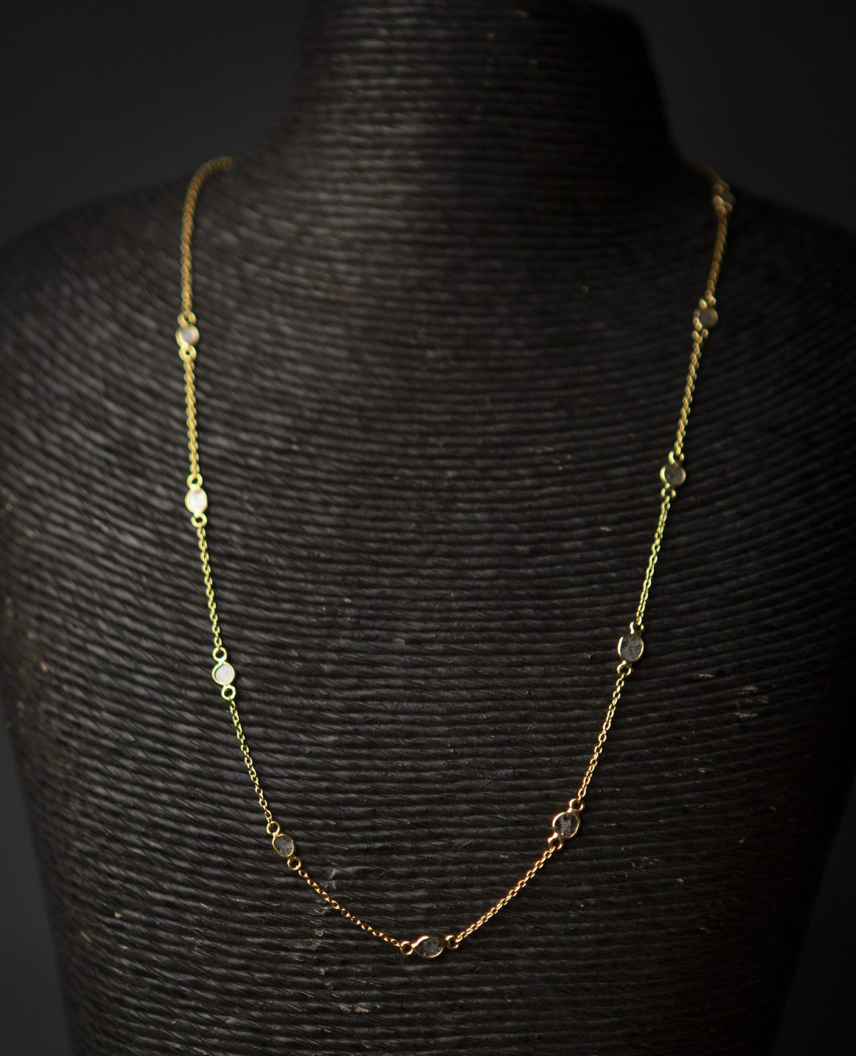 Diamond slice and chain necklace, gold vermeil - Image 4