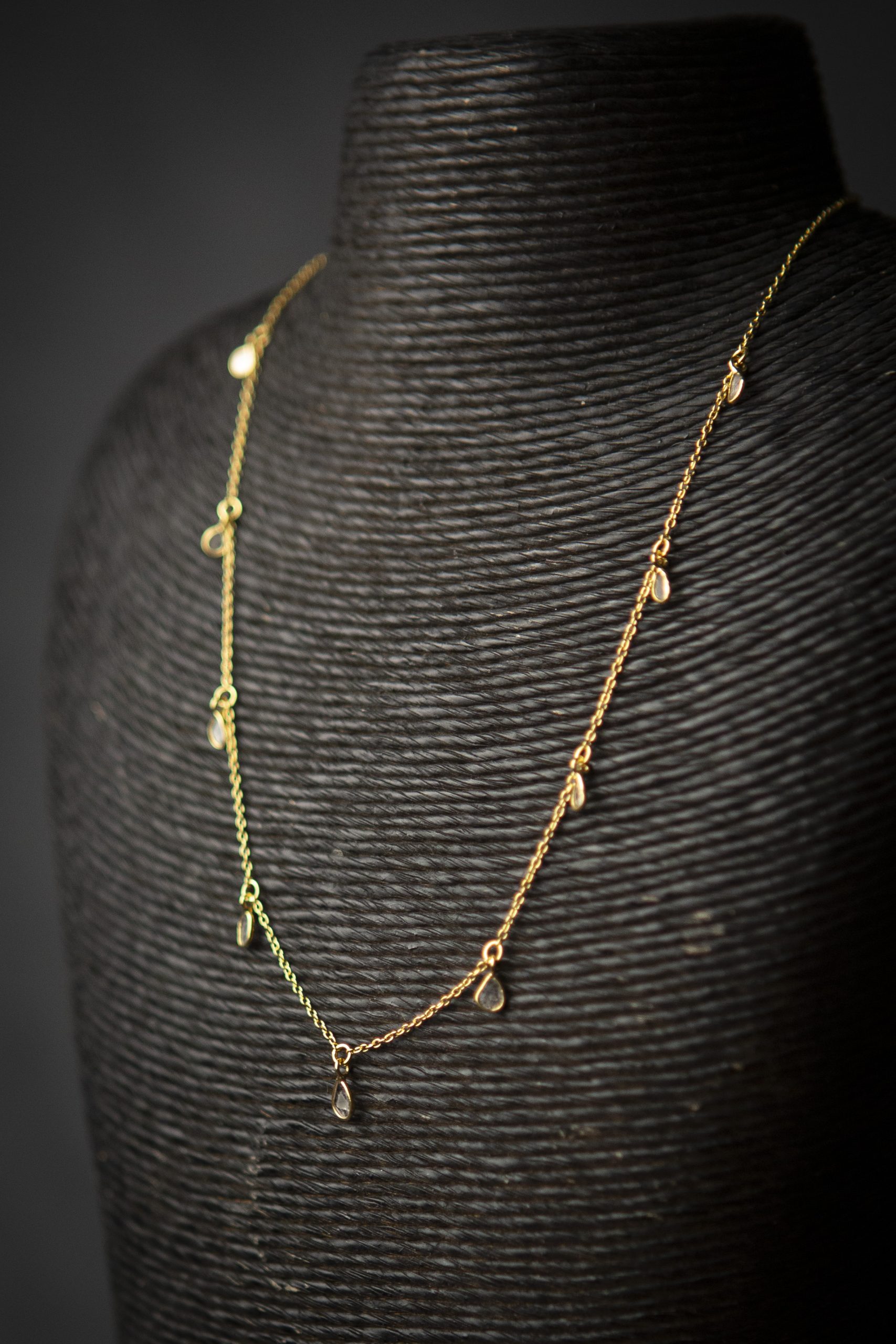 Diamond slice and chain leaf necklace, gold vermeil - Image 3