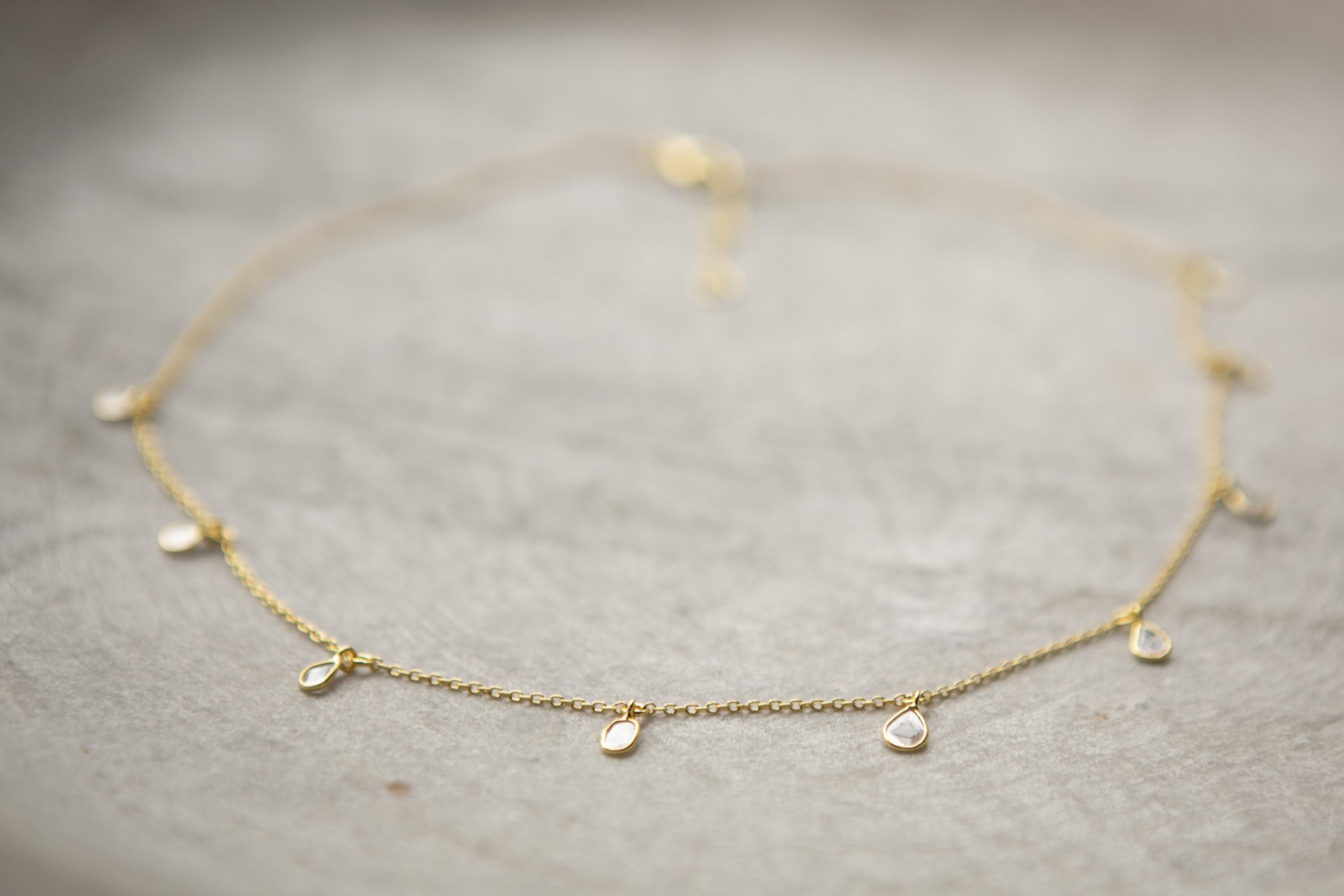 Diamond slice and chain leaf necklace, gold vermeil - Image 4