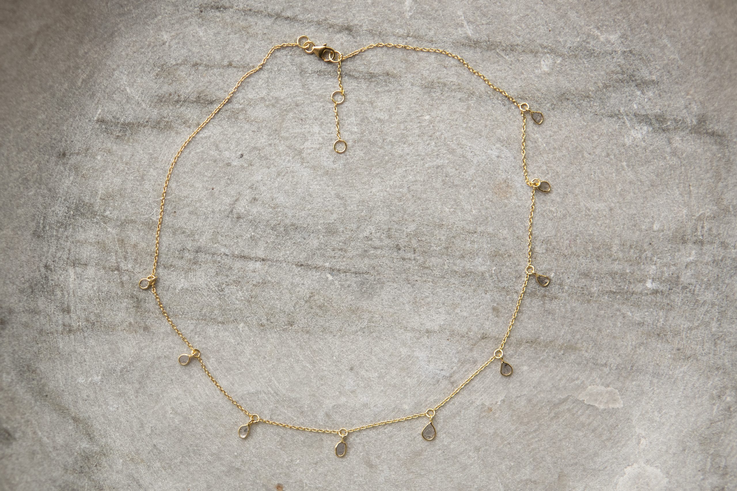 Diamond slice and chain leaf necklace, gold vermeil - Image 5