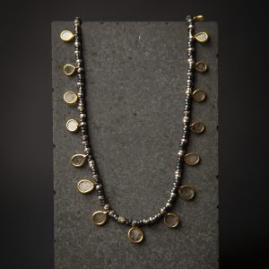 Diamond Slice and oxidised silver necklace