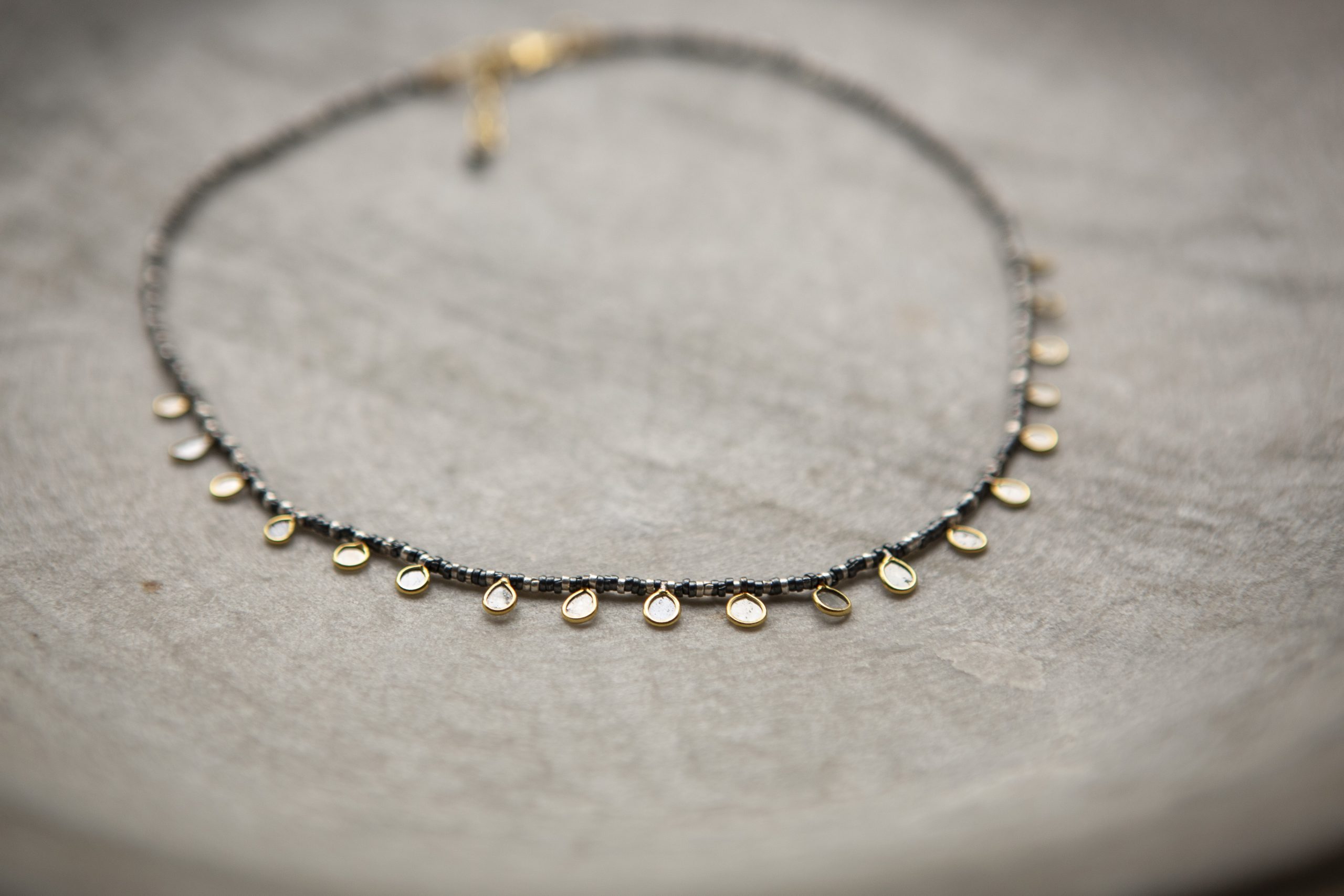 Diamond Slice and oxidised silver necklace - Image 3